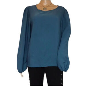 Francesca's Blue Rain Balloon Sleeve Blouse